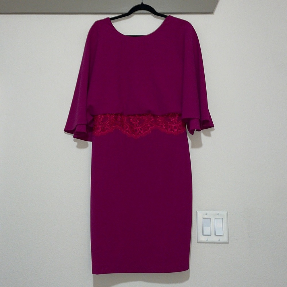 Badgley Mischka Collection Fuchsia Lace Cocktail Dress SZ 8 EUC - Picture 1 of 6
